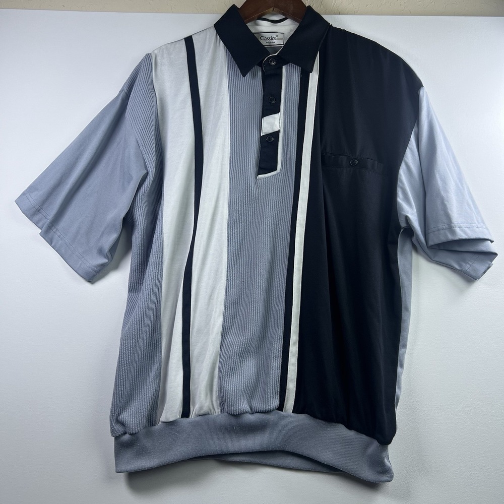 Classics by Palmland Mens Polo Shirt L Large Colorblock Knit Banded Hem Vintage